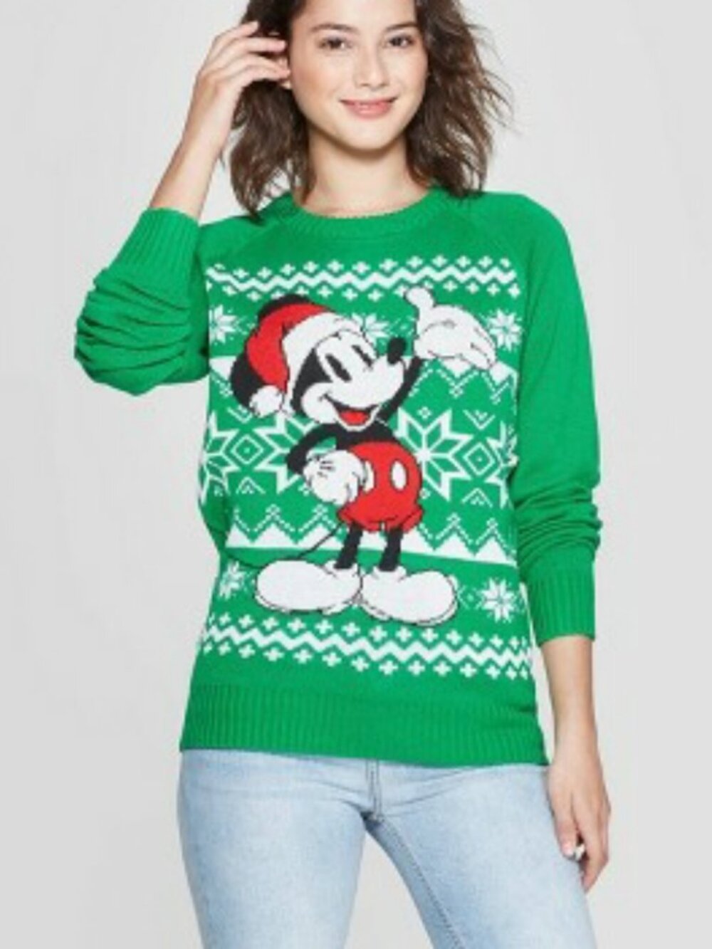 Disney Mickey Mouse Knit Fair Isle Ugly Christmas Sweater in Green Size Large